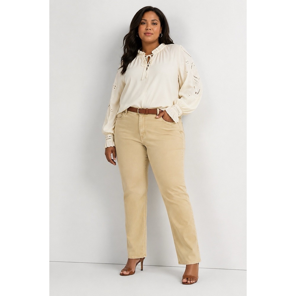 Lauren Ralph Lauren Mid Rise Straight Jeans Women 16 Khaki Beige Stretch